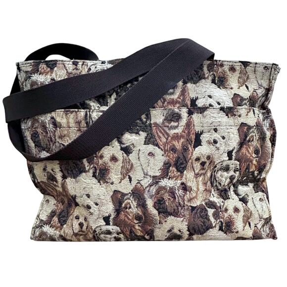 Vintage Puppy Dog Print Tapestry Tote Bag Large Carryall Novelty Y2K - Picture 2 of 10